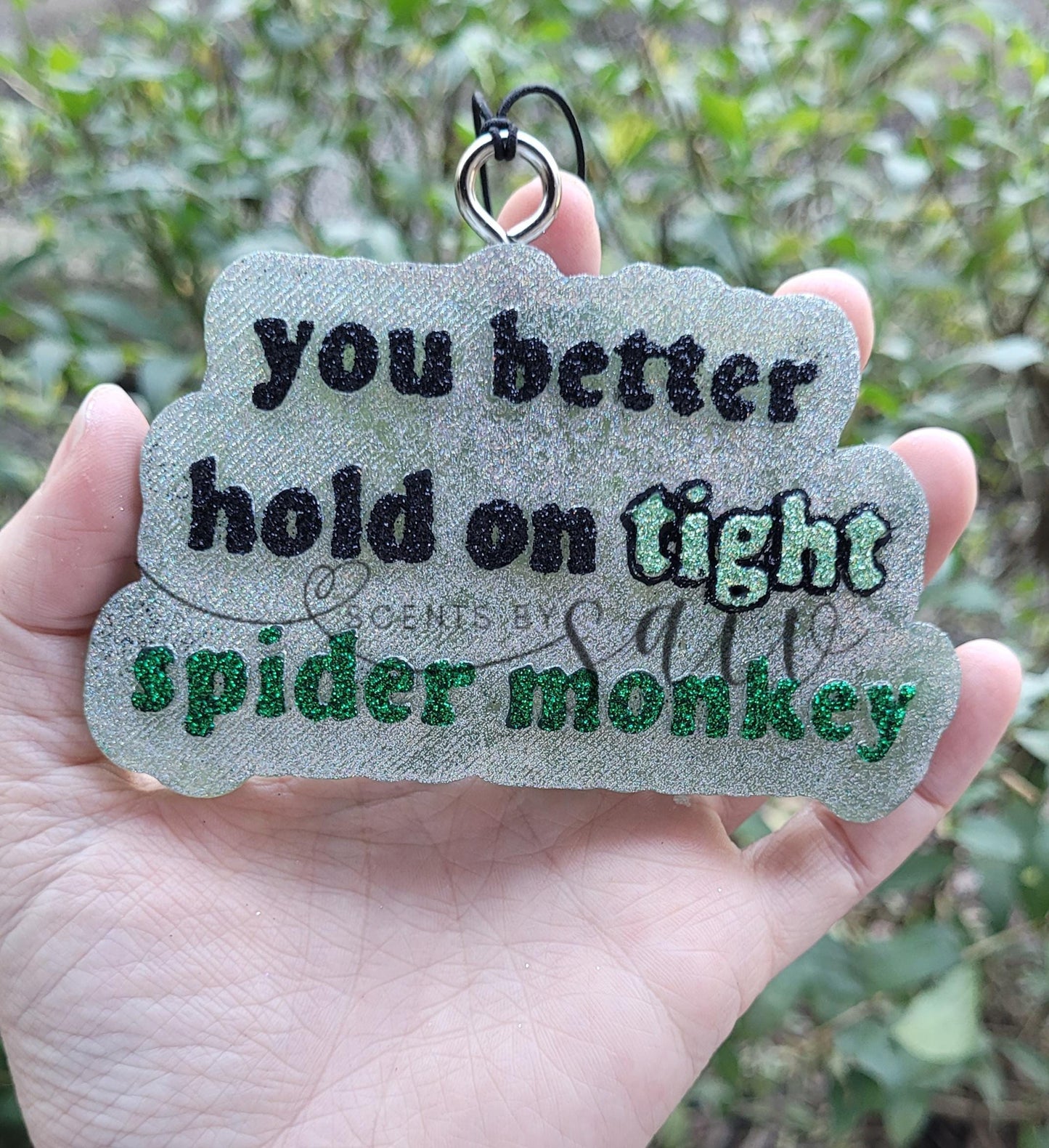 Better Hold On Tight Spider Monkey Hanging Car Freshie - Custom Decorative Air Freshener