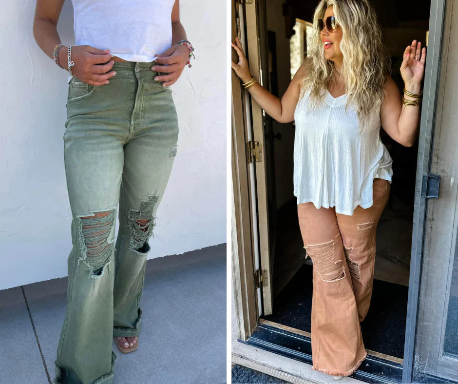 IN STOCK EXTRAS: Blakeley Distressed Jeans In Olive and Camel